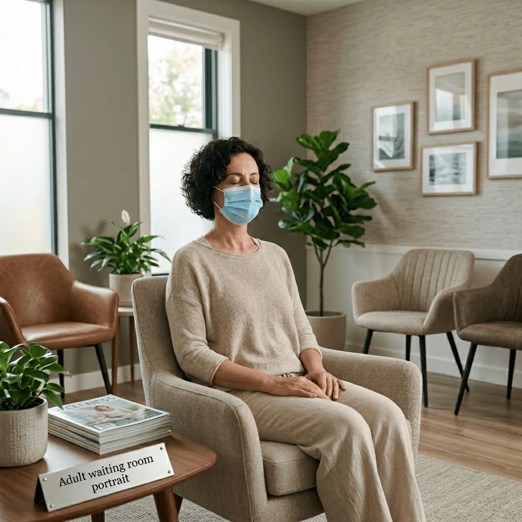 Woman sitting cross-legged meditating indoors with plants around